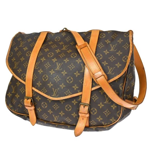 LOUIS VUITTON Logo Saumur 43 Shoulder Bag Monogram Leather Brown M42252 79EA101 - Picture 1 of 16